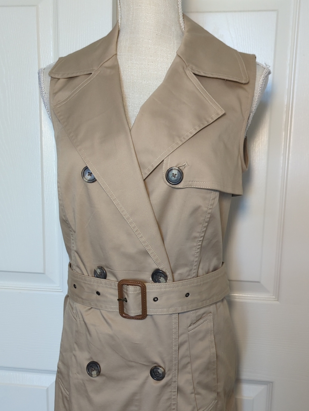 Lauren Ralph Lauren Micro-Sanded Sleeveless Twill Button Trench Dress - Picture 6 of 10